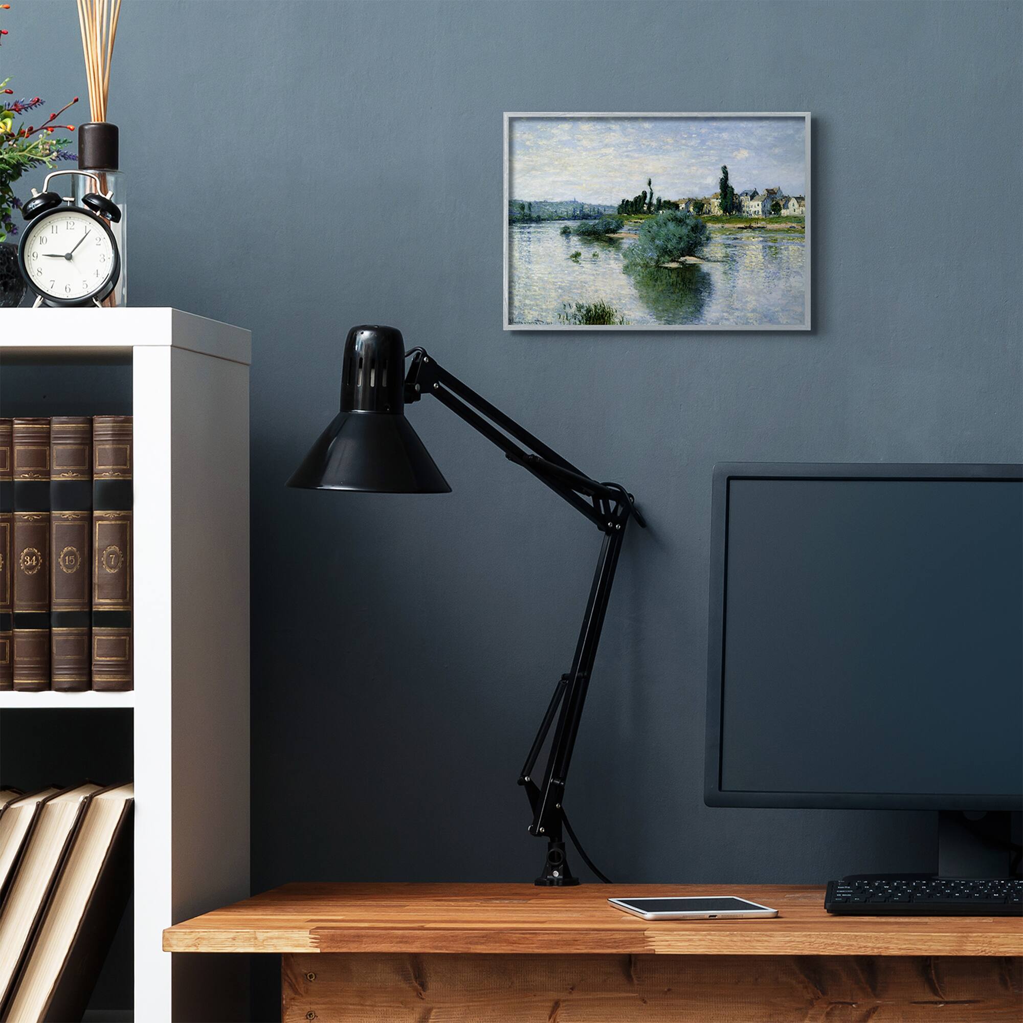 Stupell Industries Monet Classic Countryside Homes Lake Landscape Gray Framed Wall Art